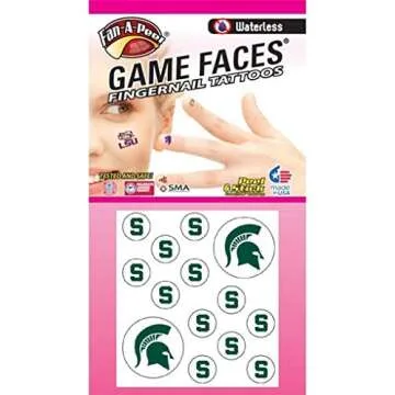 Michigan Tattoos – SPART - Waterless Peel & Stick Temporary Fingernail Tattoos – 12 Fingernail T...