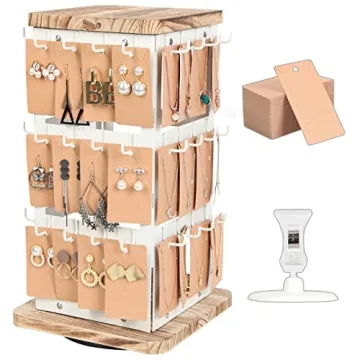 Jewelry Display for Vendors Rotating Earring Tower Holder Organizer, Vintage Farmhouse Style Stand f...