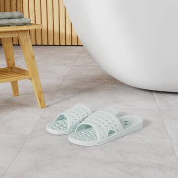 COZYAREA Shower Shoes Quick Dry Non-Slip Bathroom Slippers for Men Women Dorm Home Slides Light Blue...