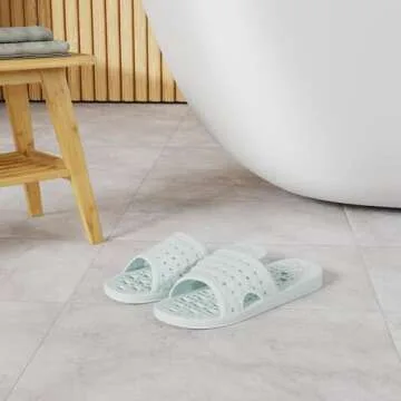 COZYAREA Shower Shoes Quick Dry Non-Slip Bathroom Slippers for Men Women Dorm Home Slides Light Blue...