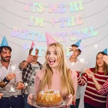 Its Me Hi I'm The Birthday Girl Banner - Glitter Iridescent Birthday Decorations