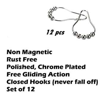Uigos Shower Curtain Hooks Rings, Rust-Resistant for Bathroom Shower Rods Shower Hooks - Set of 12, Chrome