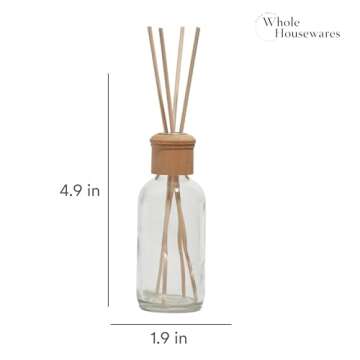Whole Housewares Reed Diffusers for Home - Transparent Glass with Wooden Top - Elegant Empty Design - Ideal Bathroom Diffuser - 4 Pieces - Stable and Artistic Base - Oil Stick Diffuser - 4.9 x 1.9 in