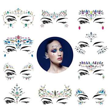 Face Gems, 10 Sets Mermaid Face Jewels Festival Face Gems Rhinestones Rave Eyes Body Bindi Temporary Stickers Crystal Face Stickers Decorations Fit for Festival Party（10 Sets collection）