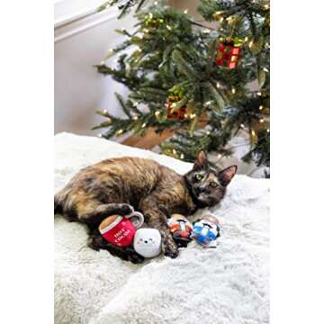 Pearhead Hot Cocoa Christmas Cat Toy Set, Holiday Pet Owner Gift, Holiday Must Have Accessories, Plush Rattle and Crinkle Holiday Cat Toys, Set of 2