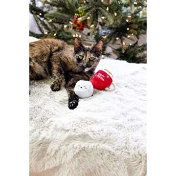 Pearhead Hot Cocoa Christmas Cat Toy Set, Holiday Pet Owner Gift, Holiday Must Have Accessories, Plush Rattle and Crinkle Holiday Cat Toys, Set of 2