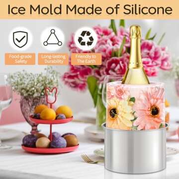 EcoCalm Silicone Ice Mold Wine Bottle Chiller, Champagne Ice Bucket Mold DIY Decorations with Flower...