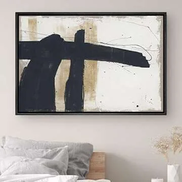 SIGNWIN Framed Canvas Print Wall Art Grunge Black Brown Paint Strokes Abstract Shapes Illustrations Modern Art Decorative Contemporary Chic Minimal for Living Room, Bedroom, Office - 24"x36" Black