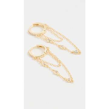 By Adina Eden Women's Pave Bezel Chain Huggie Earrings, Gold, One Size