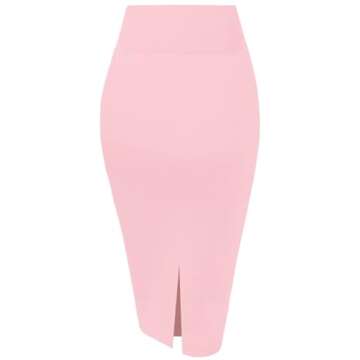 Hybrid & Company Women's Premium Nylon Ponte Stretch High Waist Pencil Suit Skirt Below Knee KSK45002 1073T Blush S