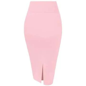 Hybrid & Company Women's Premium Nylon Ponte Stretch High Waist Pencil Suit Skirt Below Knee KSK45002 1073T Blush S
