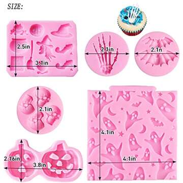 6Pcs Mini Halloween Fondant Molds，Halloween Party Cupcake Topper Decorating Tools Bat Pumpkin Skul...