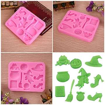 6Pcs Mini Halloween Fondant Molds，Halloween Party Cupcake Topper Decorating Tools Bat Pumpkin Skull Ghost Chocolate Cake Candy Molds for Making Gum Paste, Polymer Clay, Epoxy Resin…