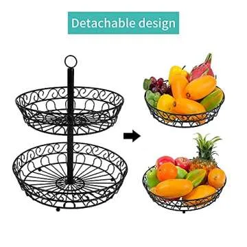 Stylish Black 2-Tier Fruit Basket for Kitchen Storage