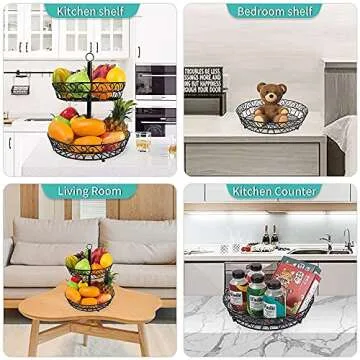Stylish Black 2-Tier Fruit Basket for Kitchen Storage