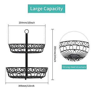Stylish Black 2-Tier Fruit Basket for Kitchen Storage