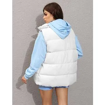 Athlisan Womens Zip Up Puffer Vest Stand Collar Sleeveless Padded Jacket Coat(White-S)