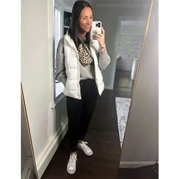 Athlisan Womens Zip Up Puffer Vest Stand Collar Sleeveless Padded Jacket Coat(White-S)