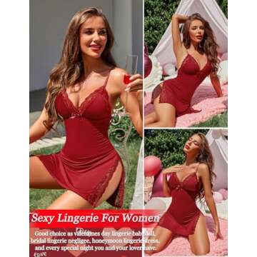 Avidlove Women's Sleepwear Sexy Nightgowns for Women Chemise Lingerie Modal Sleepwear Wine Red M