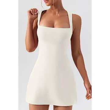 QINSEN Womens Solid Off White Square Neck Bodycon Dress Sleeveless Short Length Party Dress M