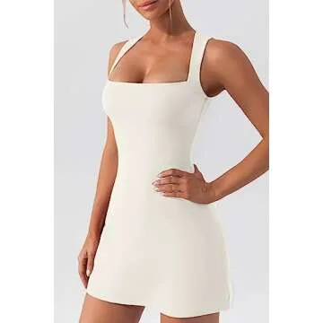 QINSEN Womens Solid Off White Square Neck Bodycon Dress Sleeveless Short Length Party Dress M
