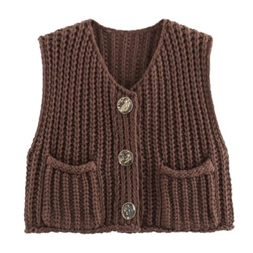KEOMUD Women Sleeveless Crop Knit Cardigan Vest - Soft Stylish & Versatile