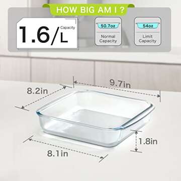 NUTRIUPS 1.7QT Glass Baking Pan, Square Baking Dish for Oven