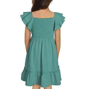 blibean Tween Girl Summer Dress Kid Ruffle Short Sleeve Outfit Solid Semi Formal Dressy Clothes Boho...