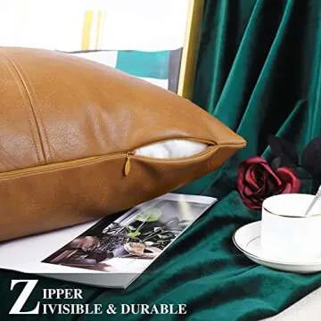 BRAWARM Faux Leather Throw Pillow Covers 18 X 18 Inches, Tan Leather Pillow Cover, Hand Stitched Leather Decorative Pillow Cover for Couch Sofa Bed Living Room Home Garden