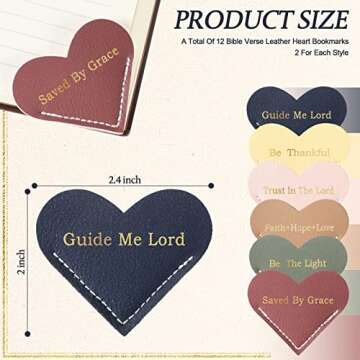 Kosiz 12 Pieces Bible Verse Leather Heart Bookmark Easter Christian Gifts Bulk Cute Heart Page Corne...