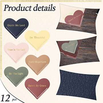 Kosiz 12 Pieces Bible Verse Leather Heart Bookmark Easter Christian Gifts Bulk Cute Heart Page Corner Bookmark for Book Lovers Reading Accessories for Nurse Women Teacher, 6 Styles