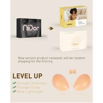 Niidor Adhesive Bra Strapless Sticky Invisible Push up Silicone Bra for Backless Dress with Nipple Covers Creme