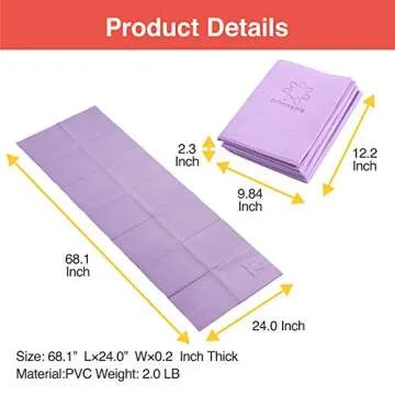Primasole Folding Travel Yoga Mat Foldable light weight Easy to carry to Workout Fitness Class Beach Park Travel Picnics 4mm thick Quartz Purple Color PSS91NH049A