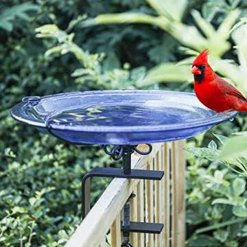 MUMTOP Deck Mounted Bird Bath, Glass Bird Baths Bowl Spa with Adjustable Sturdy Steel Clamp for Outd...