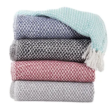 DII Cotton Basket Weave Throw - Stylish & Durable Indoor/Outdoor Blanket