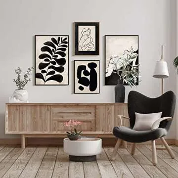 ArtbyHannah Black Framed Canvas Wall Art Set - Minimalist Abstract Decor for Living Room.
