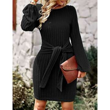 HOTOUCH Women's Casual Dresses Rib Knitted Bodycon Dress Long Sleeve Sweater Dress Stretchy Long Sle...