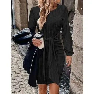 HOTOUCH Women's Casual Dresses Rib Knitted Bodycon Dress Long Sleeve Sweater Dress Stretchy Long Sleeve Cocktail Dress Fall Dress for Women 2023 Black X-Large
