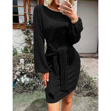 HOTOUCH Women's Casual Dresses Rib Knitted Bodycon Dress Long Sleeve Sweater Dress Stretchy Long Sleeve Cocktail Dress Fall Dress for Women 2023 Black X-Large