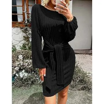HOTOUCH Women's Casual Dresses Rib Knitted Bodycon Dress Long Sleeve Sweater Dress Stretchy Long Sleeve Cocktail Dress Fall Dress for Women 2023 Black X-Large
