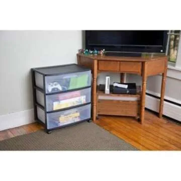 3 Drawer Wide Cart in Black for Easy Storage & Organization