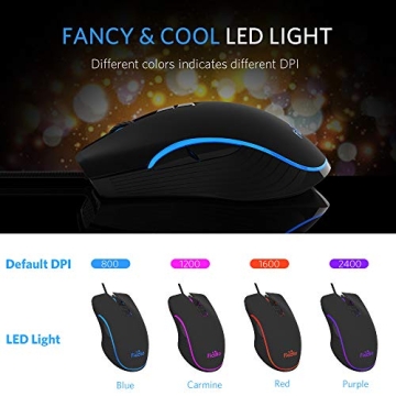 Fiodio Wired Gaming Mouse with RGB Lighting and DPI Control