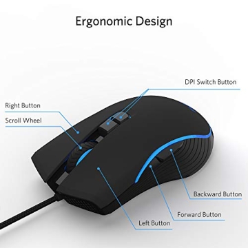 Fiodio Wired Gaming Mouse with RGB Lighting and DPI Control
