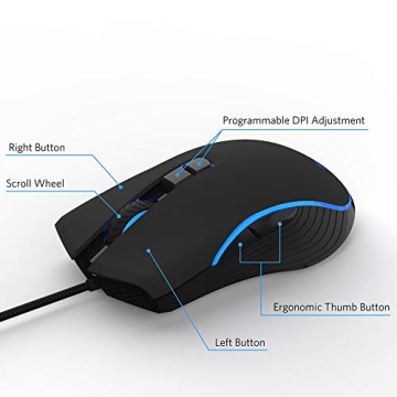 Fiodio Wired Gaming Mouse with RGB Lighting and DPI Control