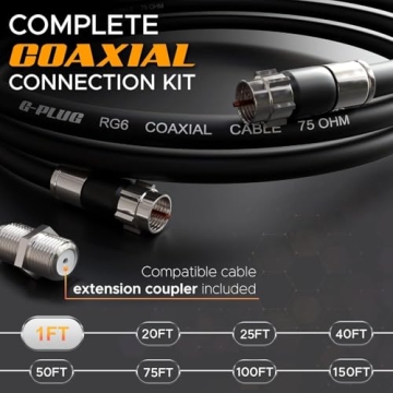G-PLUG 1FT RG6 Coaxial Cable Connectors Set - High-Speed Internet, Broadband, Digital TV Aerial, Sat...