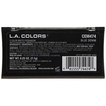 L.A. COLORS 5 Color Matte Eyeshadow Palette, Blue Denim CEM474