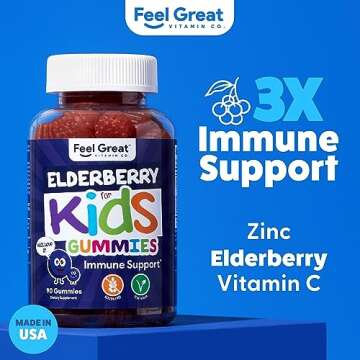 Feel Great Vitamin Co. Elderberry Gummies for Kids | Immune Support | Natural Antioxidant Immune Boo...