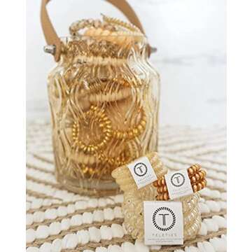 TELETIES - Spiral Hair Coils - Ponytail Holder Hair Ties for Women - Phone Cord Hair Ties - Strong Grip, No Rip, Water Resistant, No Crease Hair Tie Coils - 3 pack (Large, Counting Karats)