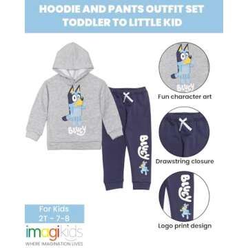 Bluey Toddler Boys Fleece Hoodie and Pants Outfit Set Grey/Blue 2T