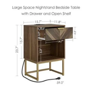 Masupu Nightstand with Charging Station,Modern Night Stand Boho Farmhouse Wood Bedside Table with St...